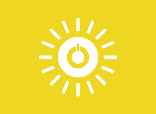 Icon der Sonne auf einem gelben Hintergrund