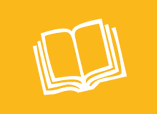 Icon eines Buches auf orangenem Hintergrund