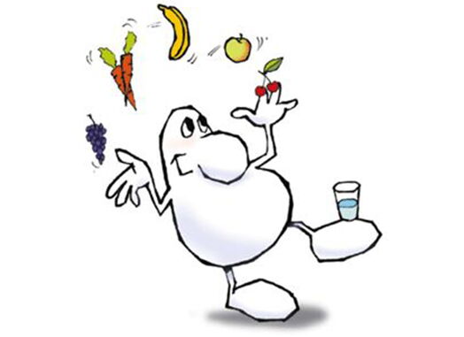 Zeichnung eines Jongleurs mit Gemüse